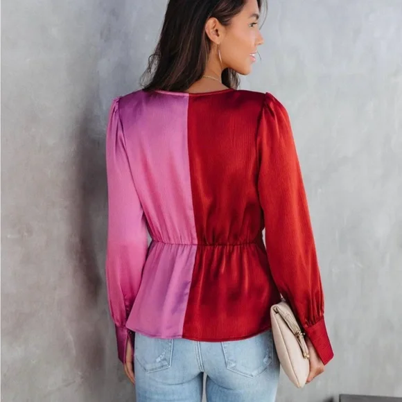 💕 NEW Entro SCARLETT RED/PINK TWIST BLOUSE ~ Medium - Picture 3 of 4